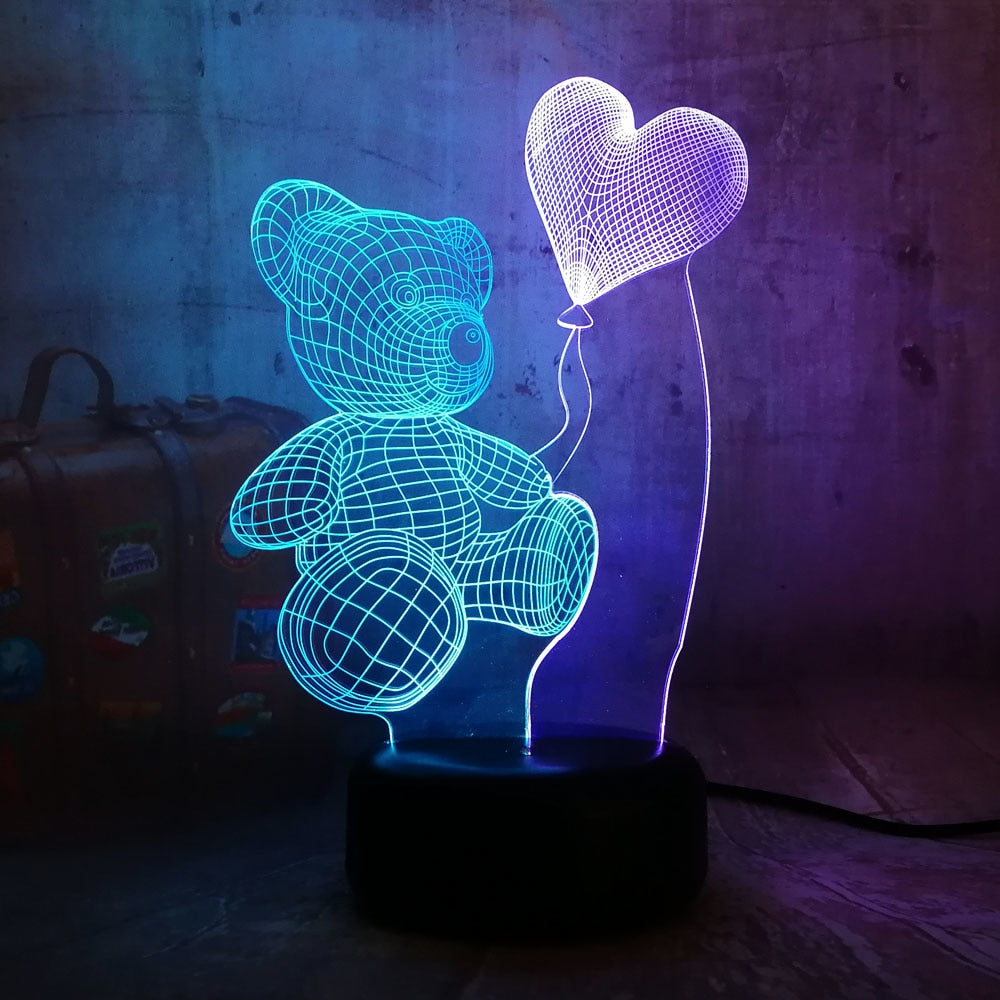 Romantic Teddy Bear Hold Heart LED