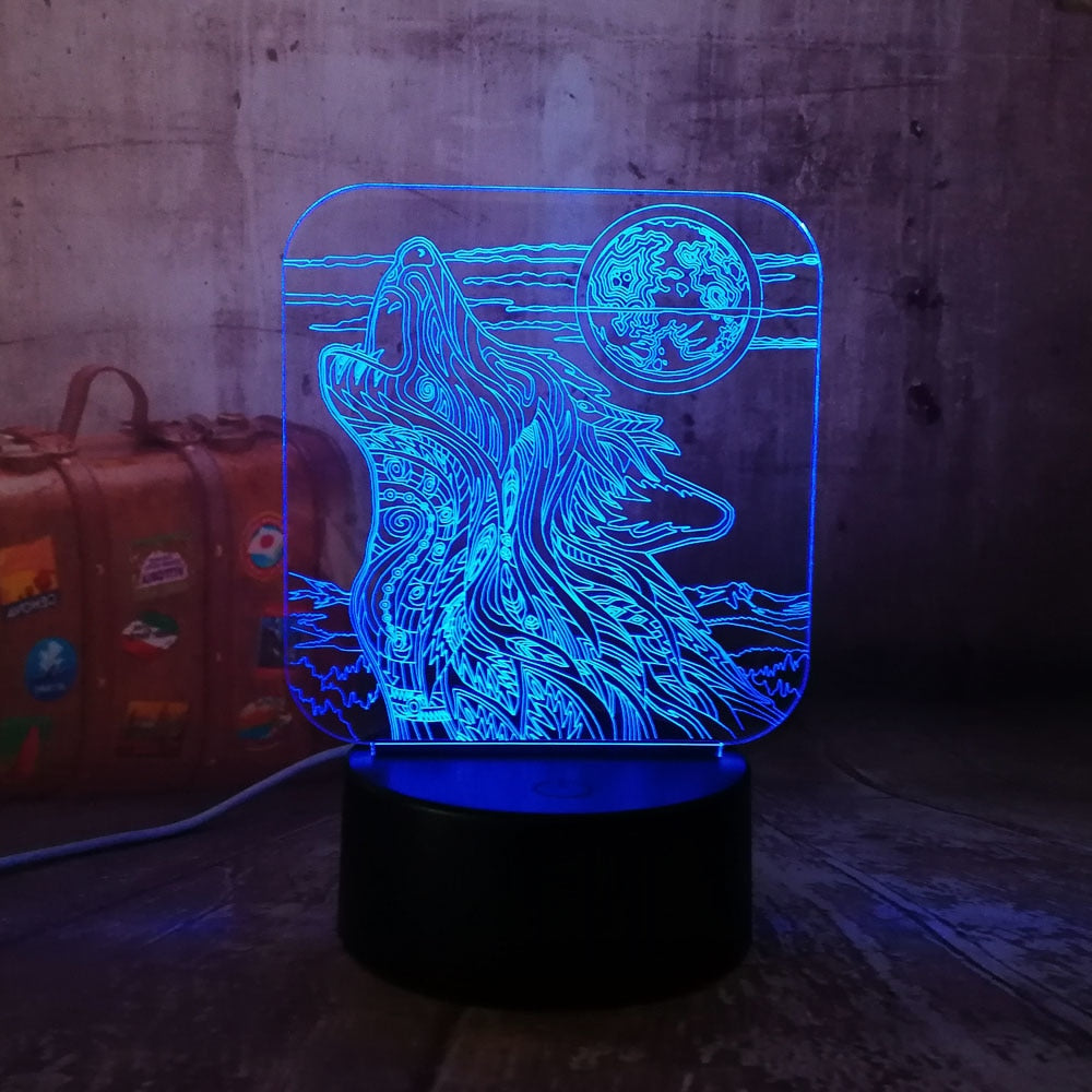 New Full-moon Night Howl Wolf 3D LED Acrylic RGB